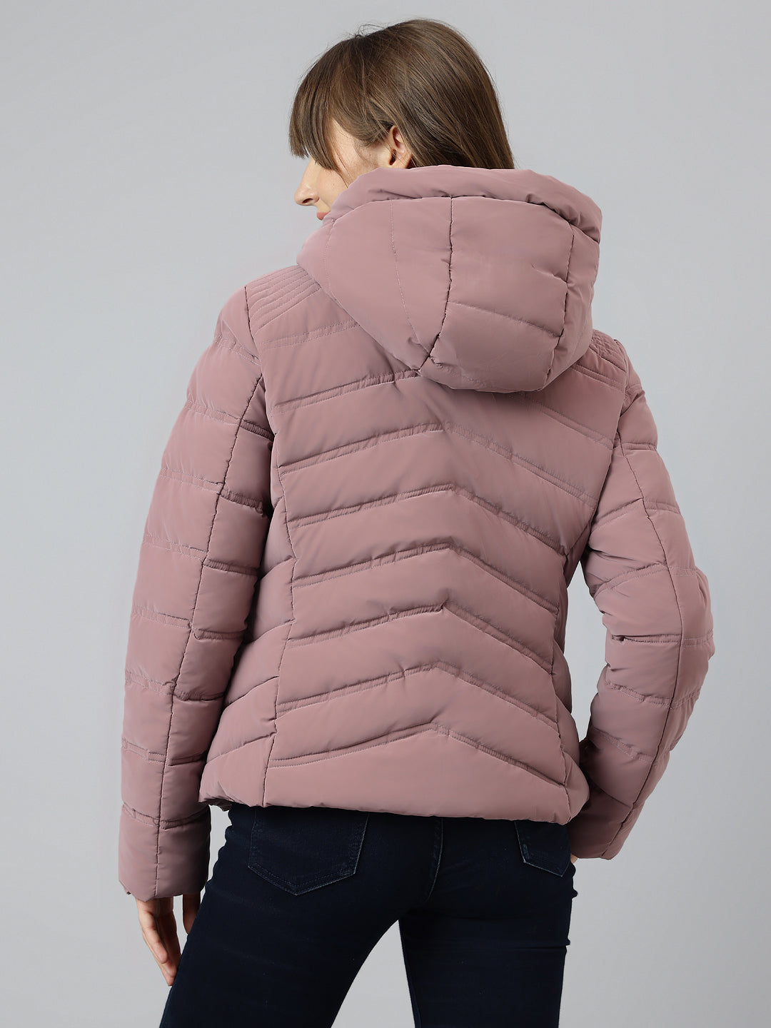 Latin Quarters Women Purple Quilted Hooded Full Sleeve Casual Puffer Jacket