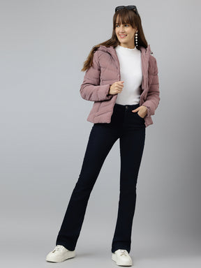 Latin Quarters Women Purple Quilted Hooded Full Sleeve Casual Puffer Jacket