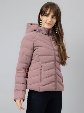 Latin Quarters Women Purple Quilted Hooded Full Sleeve Casual Puffer Jacket