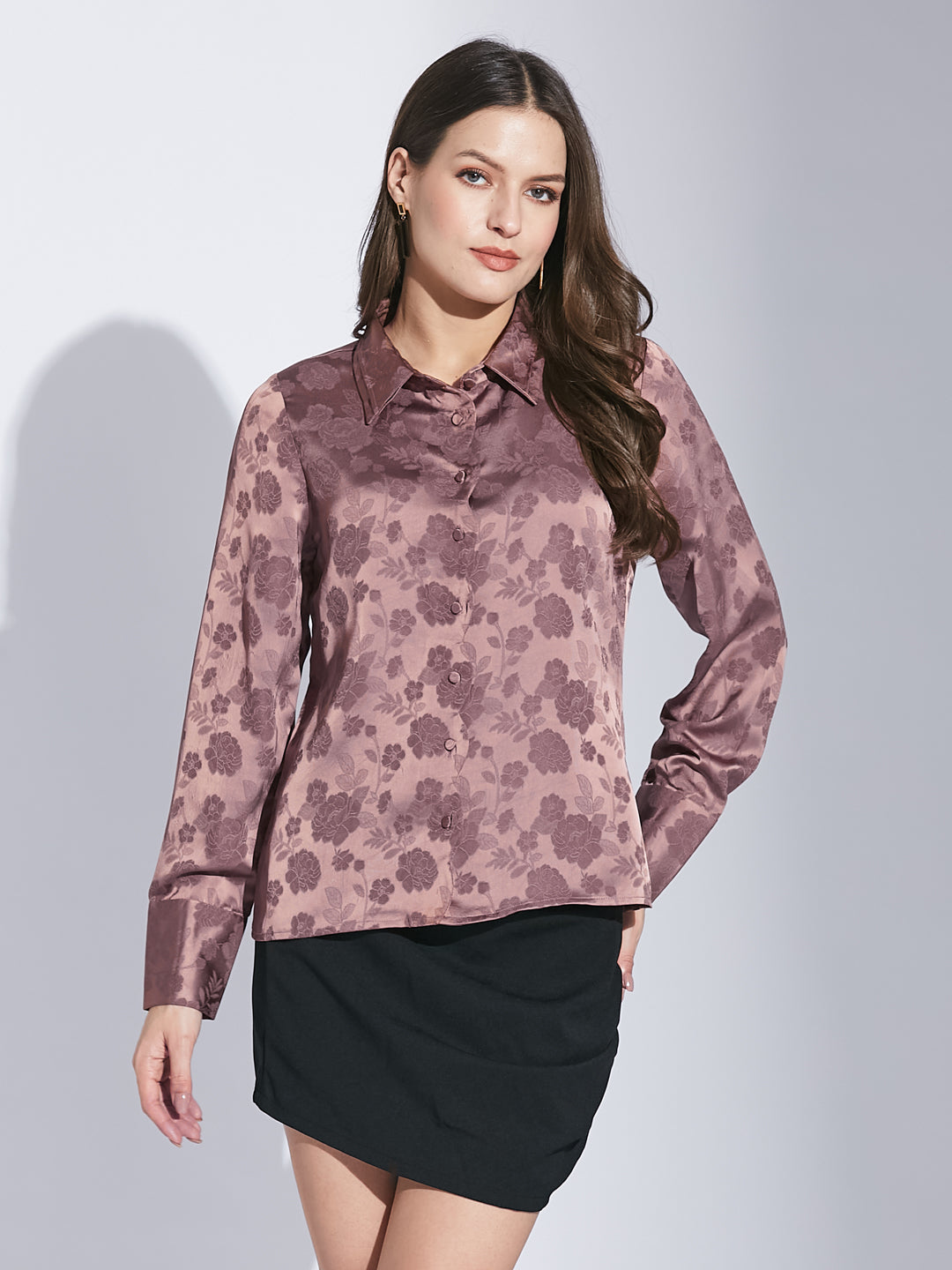 Latin Quarters Women Pink Shirt Collar Full Sleeve Floral Shirt