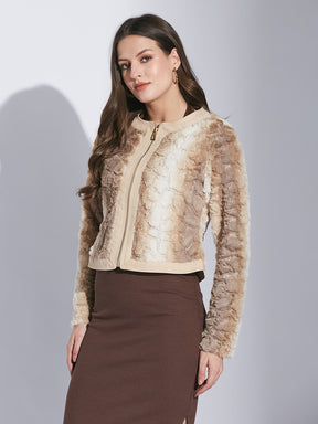 Latin Quarters Women Beige Mandarin Collar Full Sleeve Solid Jacket