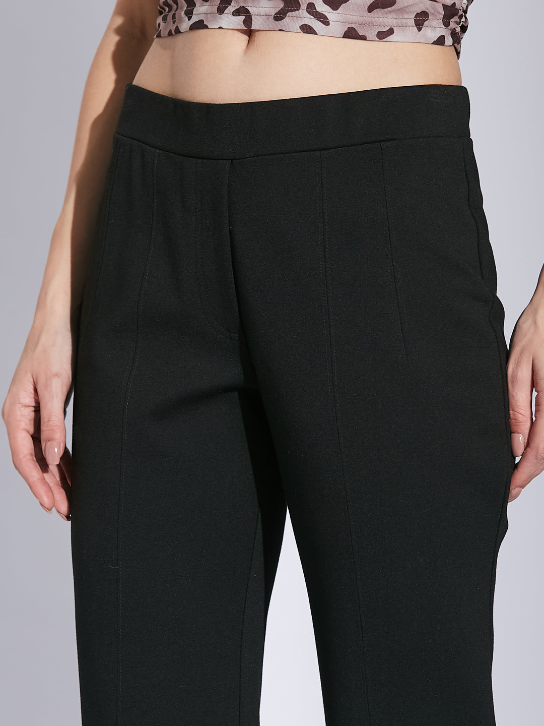 Latin Quarters Women Black Solid High Rise Casual Flared Trouser