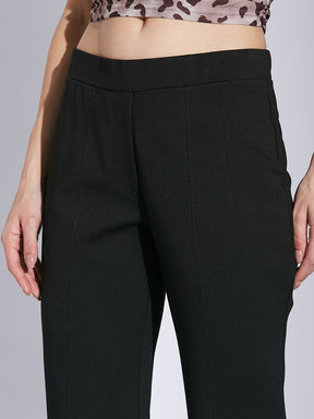 Latin Quarters Women Black Solid High Rise Casual Flared Trouser