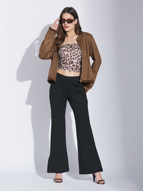 Latin Quarters Women Brown Mandarin Collar Full Sleeve Solid Jacket