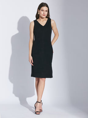 Latin Quarters Women Black V-Neck Full Sleeve Solid Dress