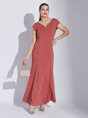 Latin Quarters Women Rose V-Neck Cap Sleeve Solid Dress