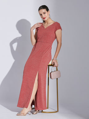 Latin Quarters Women Rose V-Neck Cap Sleeve Solid Dress