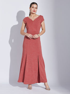Latin Quarters Women Rose V-Neck Cap Sleeve Solid Dress