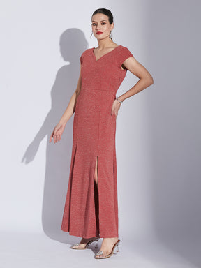 Latin Quarters Women Rose V-Neck Cap Sleeve Solid Dress