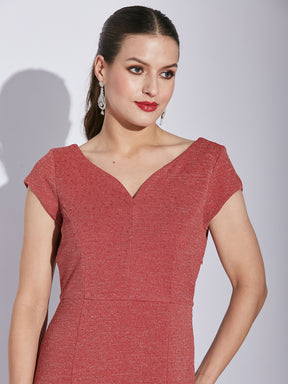 Latin Quarters Women Rose V-Neck Cap Sleeve Solid Dress