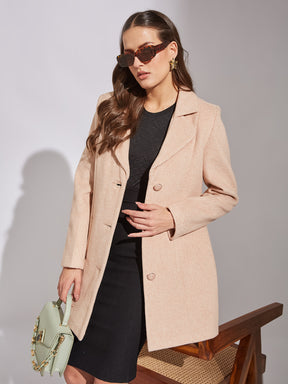 Latin Quarters Women Beige Collar Neck Full Sleeve Solid Coat