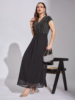 Latin Quarters Women Black V-Neck Cap Sleeve Solid Dress