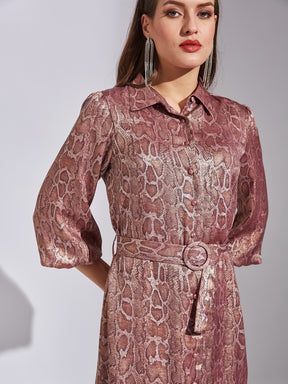 Latin Quarters Women Pink Shirt Collar 3/4Th Sleeves Printed Dress