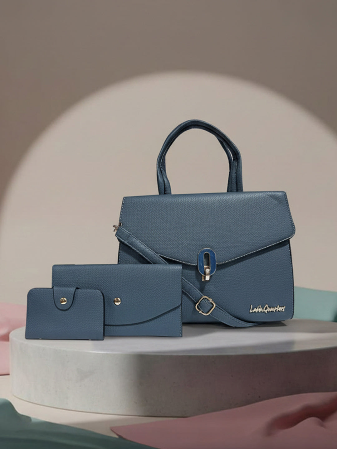 Latin Quarters Women Blue Solid Two Handles Satchel Bag