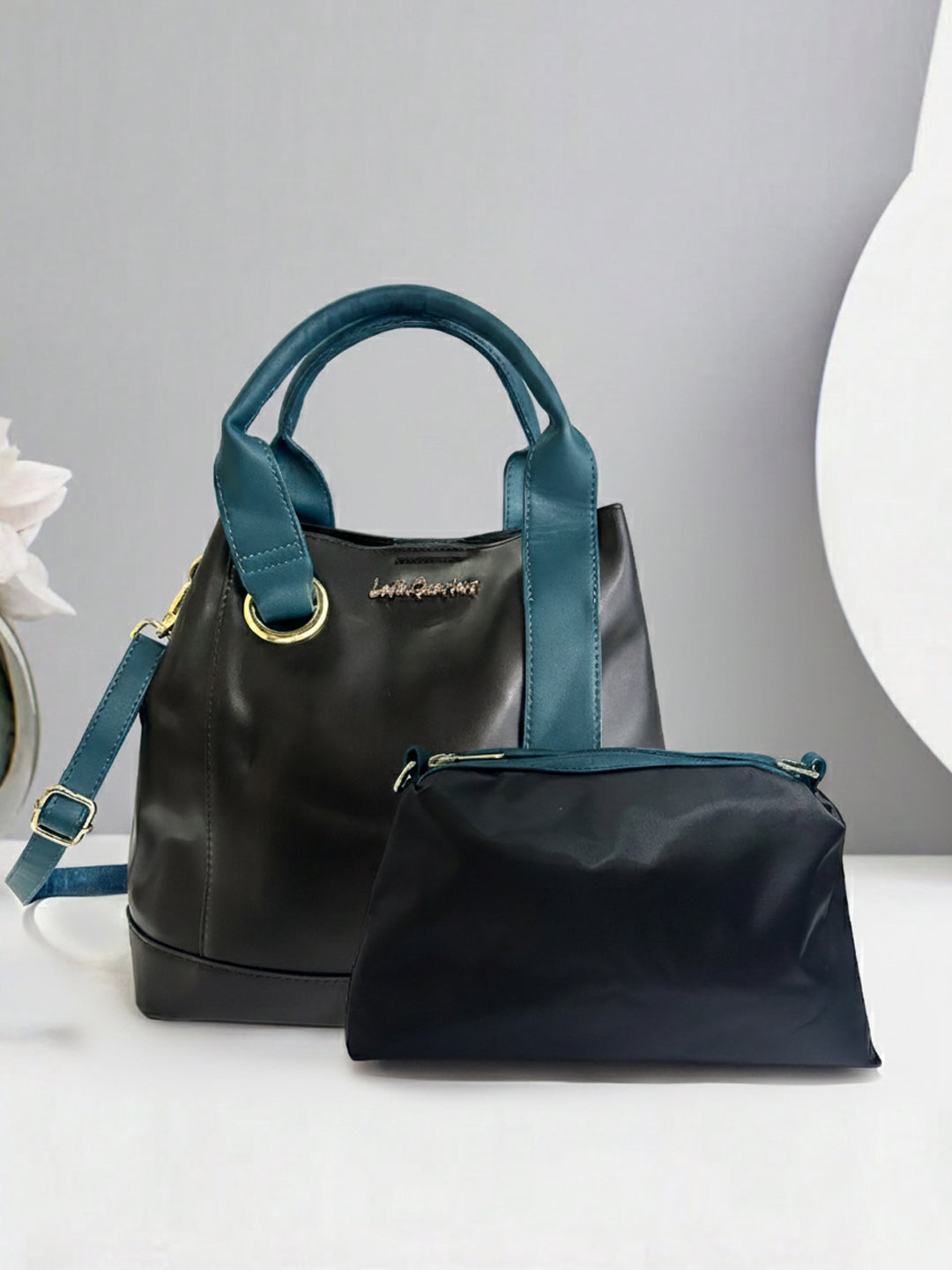 Latin Quarters Women Black Solid Two Handles Handheld Bag