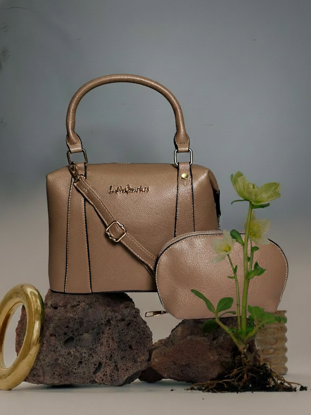 Latin Quarters Women Khaki Solid Two Handles Handheld Bag