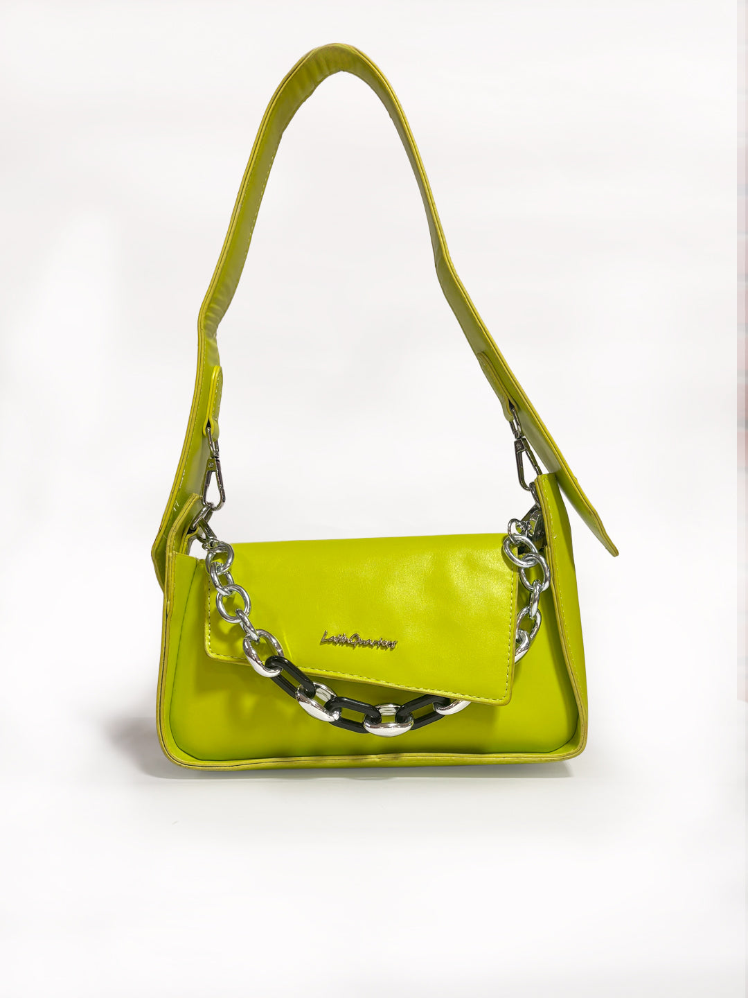 Latin Quarters Women's Neon Green Baguette Bag with Chunky Chain Detail