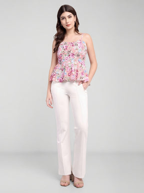 Latin Quarters Women White Solid High Rise Casual Flared Trouser