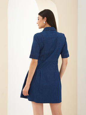 latin quarters denim dress Latin Quarters Women Blue Denim Collared Half Sleeves A-Line Solid Cas