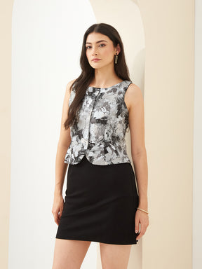 Latin Quarters Women Black Round Neck Sleeveless Textured Bodycon Party Dress