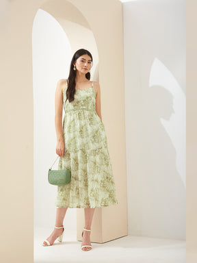 Latin Quarters Women Green Sweetheart Neck Sleeveless A-Line Printed Casual Dress