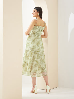 Latin Quarters Women Green Sweetheart Neck Sleeveless A-Line Printed Casual Dress