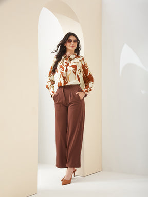 Latin Quarters Women Rust Collared Full Sleeves Printed Casual Shirt