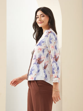 Latin Quarters Women Brown V- Neck 3/4th Sleeves Tie-Dye Casual Top