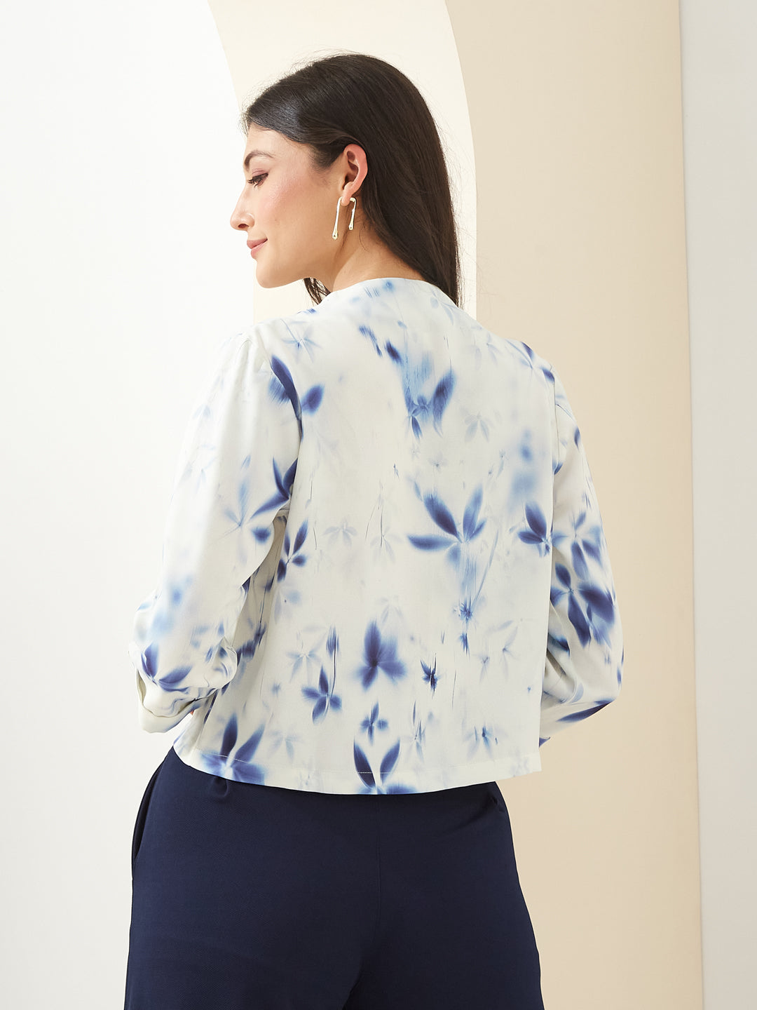Latin Quarters Women White V- Neck 3/4Th Sleeves Printed Casual Top