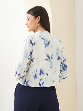 Latin Quarters Women White V- Neck 3/4Th Sleeves Printed Casual Top
