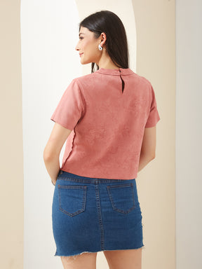 Latin Quarters Women Pink Round Short Sleeves Solid Casual Top