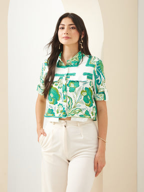 Latin Quarters Women Green Collared Half Sleeves Printed Casual Shirt