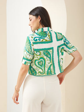 Latin Quarters Women Green Collared Half Sleeves Printed Casual Shirt