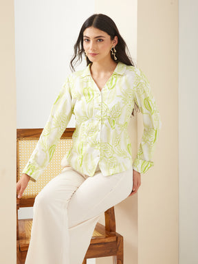 Latin Quarters Women Green Collared Full Sleeves Printed Casual Shirt