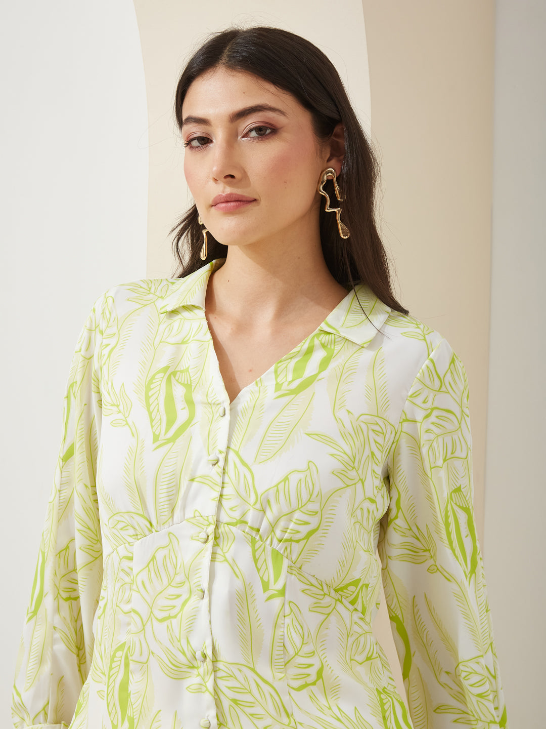 Latin Quarters Women Green Collared Full Sleeves Printed Casual Shirt