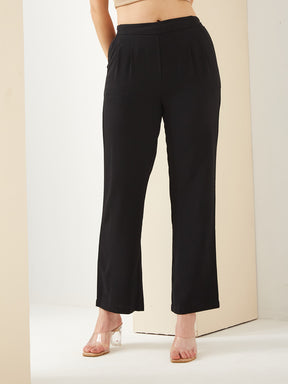 Latin Quarters Women Black Straight Fit Solid High Rise Casual Trouser