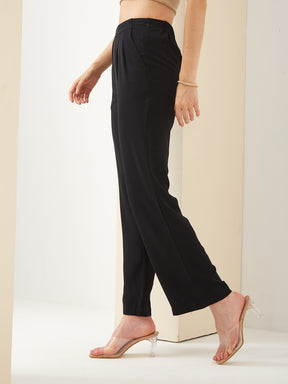 Latin Quarters Women Black Straight Fit Solid High Rise Casual Trouser