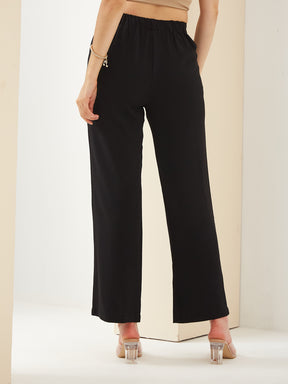 Latin Quarters Women Black Straight Fit Solid High Rise Casual Trouser