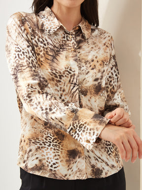 Latin Quarters Women Brown Collared Full Sleeves Printed Casual Shirt