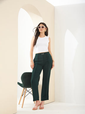 Latin Quarters Women Green Straight Fit Solid High Rise Casual Trouser