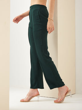 Latin Quarters Women Green Straight Fit Solid High Rise Casual Trouser
