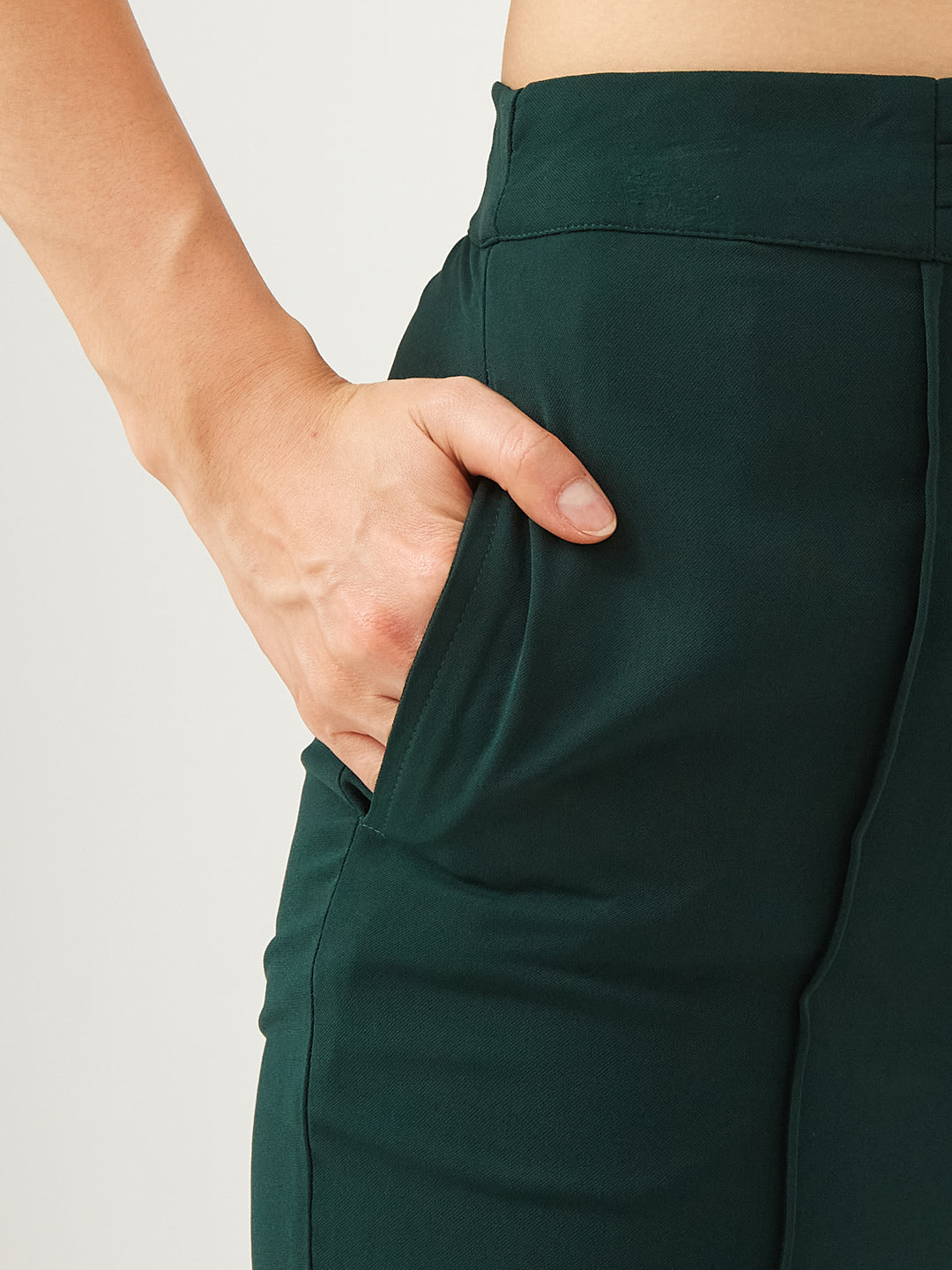 Latin Quarters Women Green Straight Fit Solid High Rise Casual Trouser