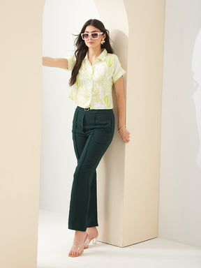 Latin Quarters Women Green Collared Short Sleeves Printed Casual Shirt