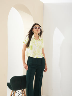 Latin Quarters Women Green Collared Short Sleeves Printed Casual Shirt