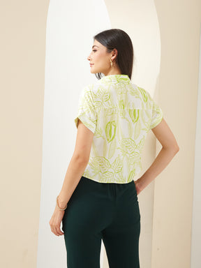 Latin Quarters Women Green Collared Short Sleeves Printed Casual Shirt