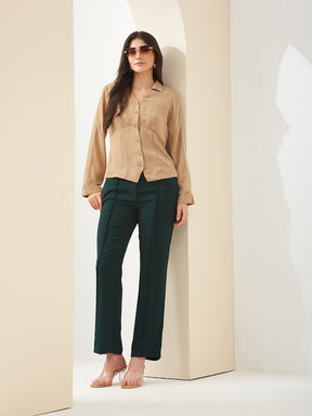 Latin Quarters Women Beige Collared Full Sleeves Solid Casual Shirt