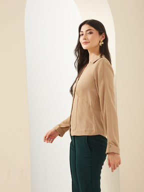Latin Quarters Women Beige Collared Full Sleeves Solid Casual Shirt