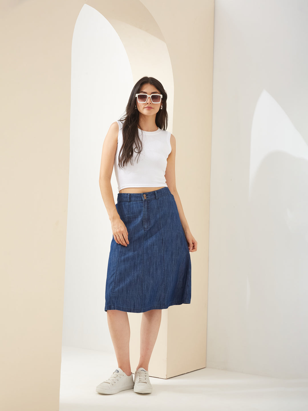 Latin Quarters Women Blue Denim Solid A-Line Casual Skirt