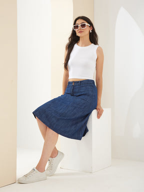 Latin Quarters Women's Solid Blue Casual A-Line High Rise Skirt