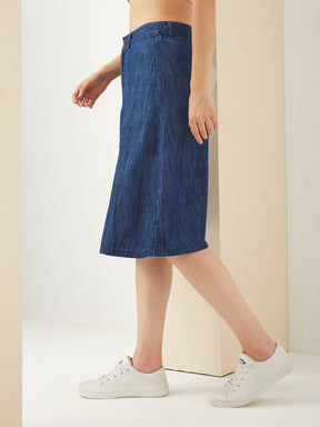 Latin Quarters Women's Solid Blue Casual A-Line High Rise Skirt